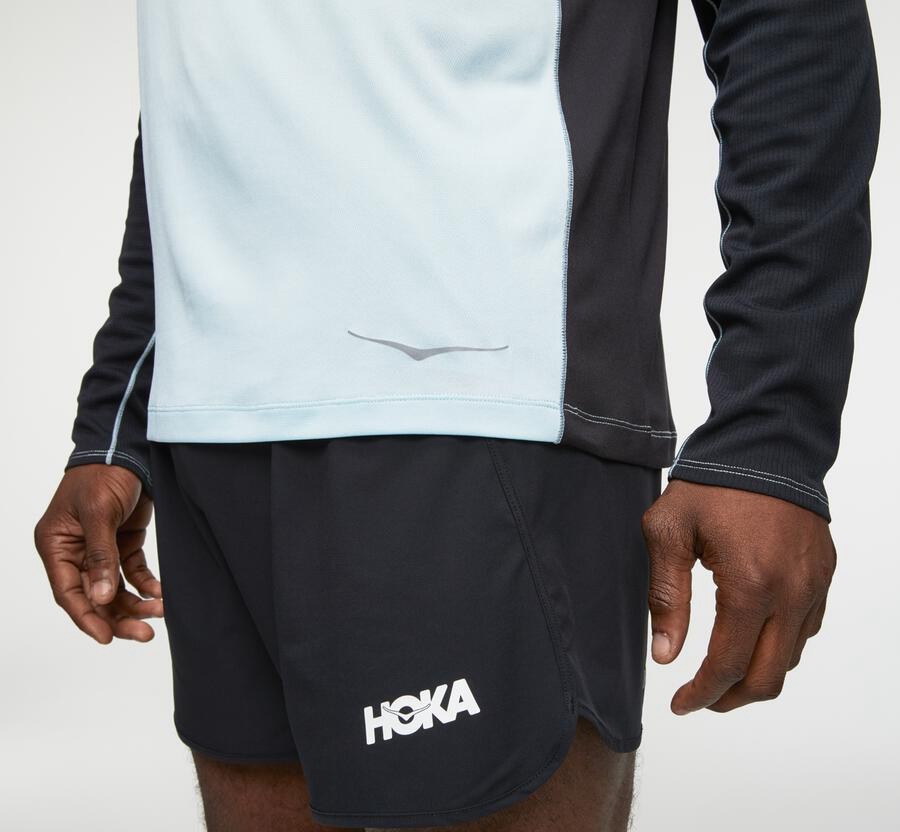 Hoka One One Mens Tops - Performance Long Sleeve - Blue/Black - CNGF84176